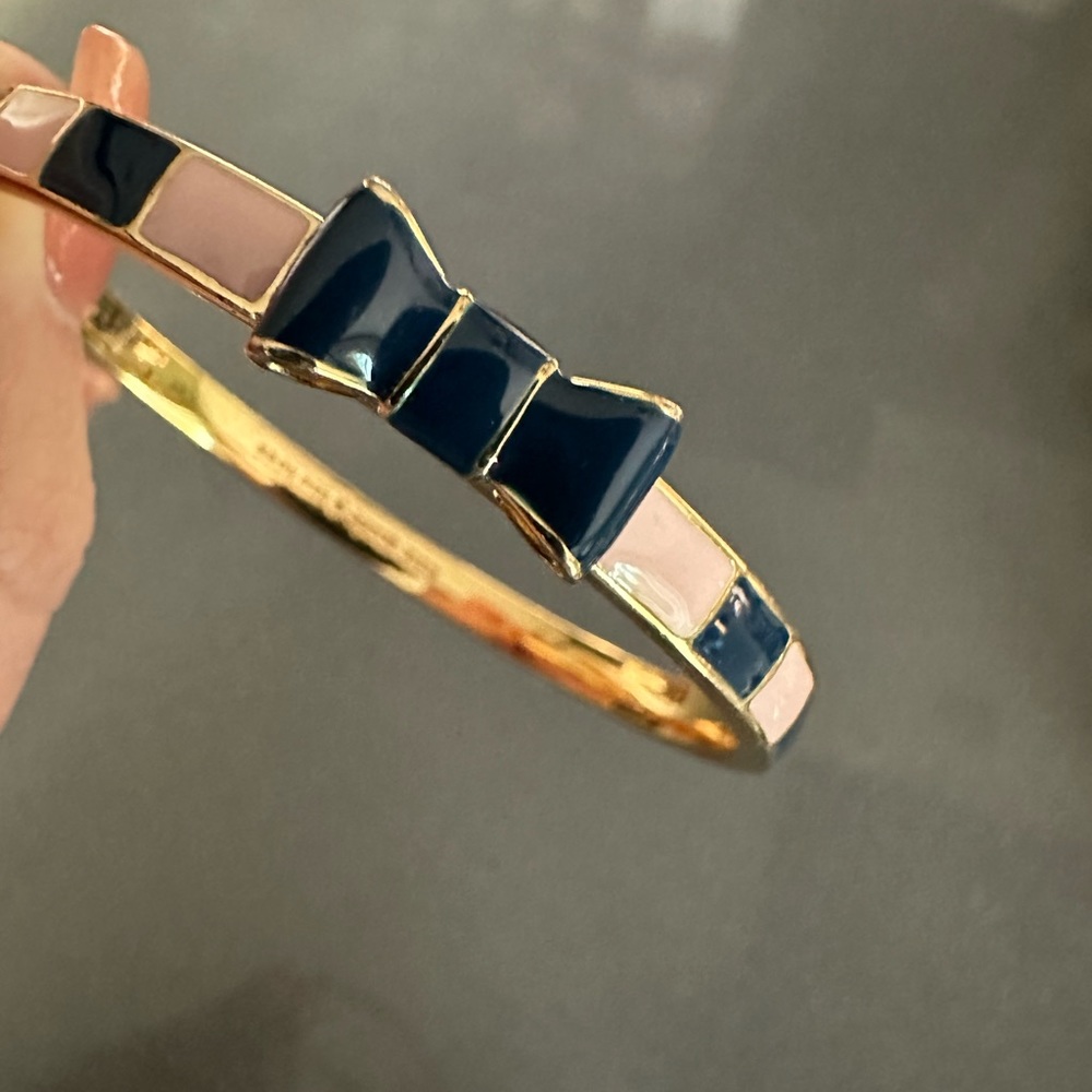 kate spade Gold Bow Bracelet with Navy and Blush Enamel